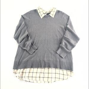 Torrid Twofer Collared Grey Cream Plaid Women's 2XL Preppy Academia
